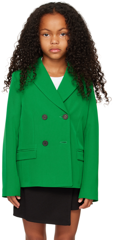Shop Msgm Kids Green Double-breasted Blazer In 80 Verde