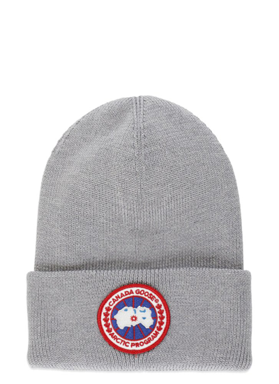 Shop Canada Goose Logo Embroidered Beanie In Grey