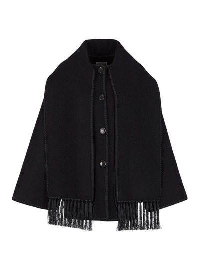 Shop Totême Embroidered Fringed Oversized Jacket In Black
