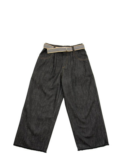 Shop Brunello Cucinelli Kids Belted Waist Straight Leg Trousers In Black