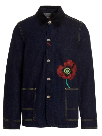 Shop Kenzo Poppy Flower Embroidered Jacket In Blue