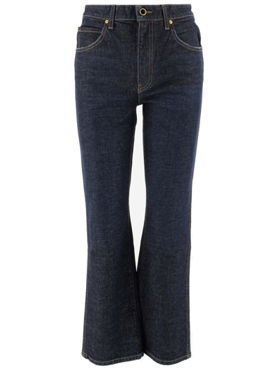 Shop Khaite The Vivian Dark Washed Cropped Jeans In Blue