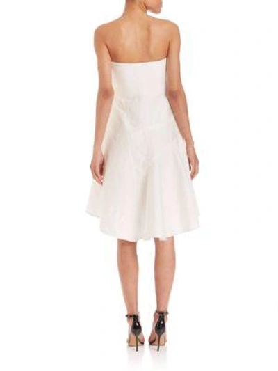 Shop Halston Heritage Strapless Jacquard Dress In Linen White