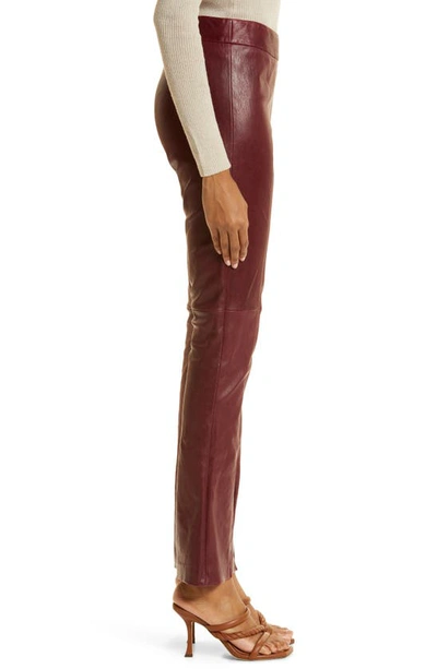 Shop Twp Slit Cuff Leather Flare Pants In Burgundy