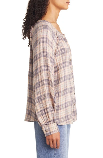 Shop Beachlunchlounge Plaid Crinkle Texture Blouse In Mountain Road