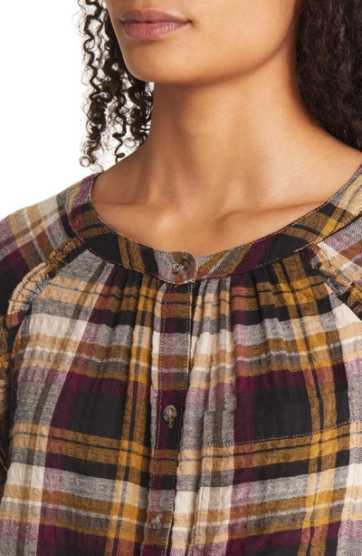 Shop Beachlunchlounge Plaid Crinkle Texture Blouse In Wheat N Rose
