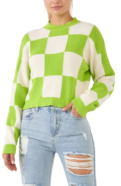 Shop Grey Lab Checkerboard Cotton Blend Crewneck Sweater In Green/ White