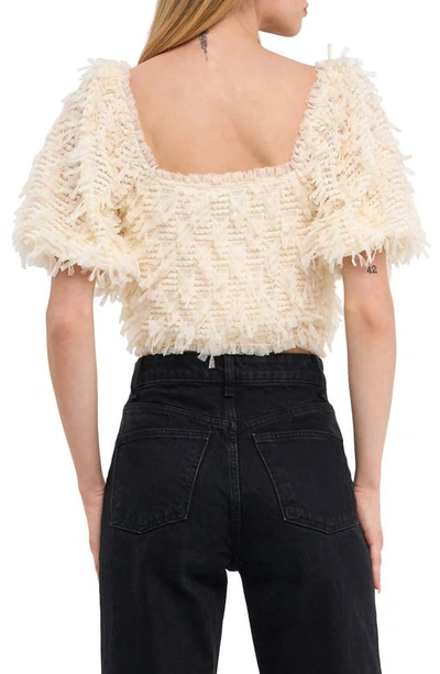 Endless Rose Puff Sleeve Mesh Crop Top In Cream
