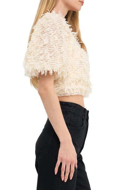 Endless Rose Puff Sleeve Mesh Crop Top In Cream