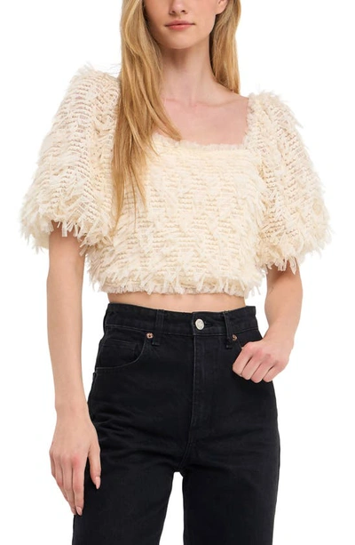 Endless Rose Puff Sleeve Mesh Crop Top In Cream