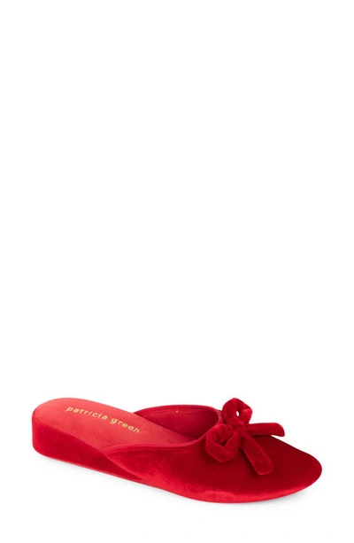 Shop Patricia Green Velvet Bow Wedge Slipper In Red