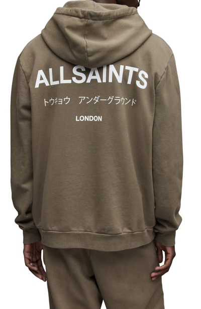 Shop Allsaints Underground Logo Hoodie Sweatshirt In Muted Brown