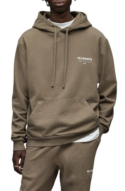 Shop Allsaints Underground Logo Hoodie Sweatshirt In Muted Brown