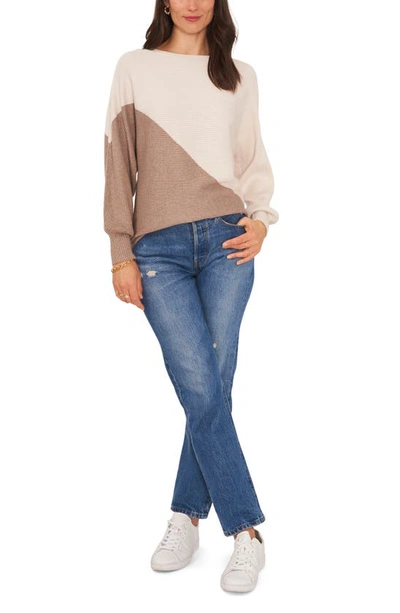 Shop Vince Camuto Asymmetric Colorblock Cotton Blend Sweater In Maltedtaupe