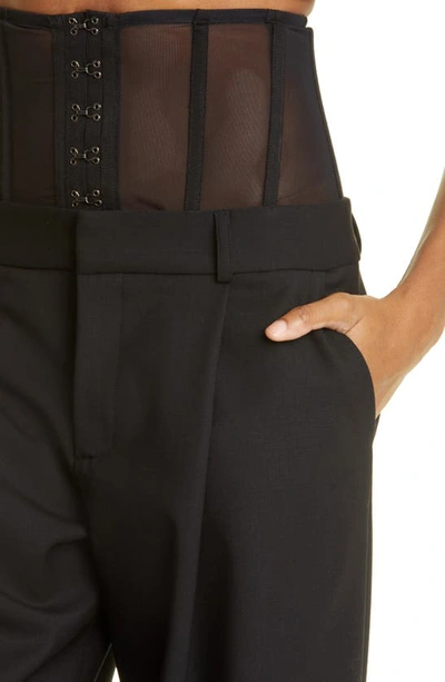 Shop Monse Corset Waist Stretch Wool Gabardine Wide Leg Pants In Black