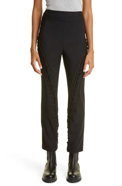 Shop Monse Lace-up Detail Stretch Wool Gabardine Pants In Black