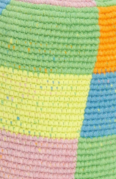 Shop The Elder Statesman Toy Check Crochet Cashmere Bucket Hat In Matcha/ Limon/ Rosette