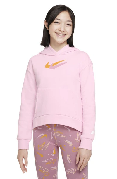 Shop Nike Kids' Fleece Hoodie In Pink Foam/ White