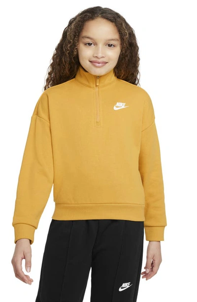 Shop Nike Kids' Club Fleece Half Zip Sweatshirt In Yellow Ochre/ White