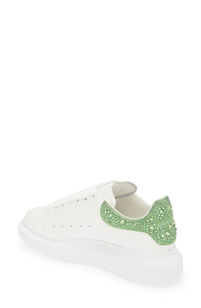 Shop Alexander Mcqueen Oversized Crystal Accented Sneaker In White/ Acid Green