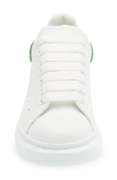 Shop Alexander Mcqueen Oversized Crystal Accented Sneaker In White/ Acid Green