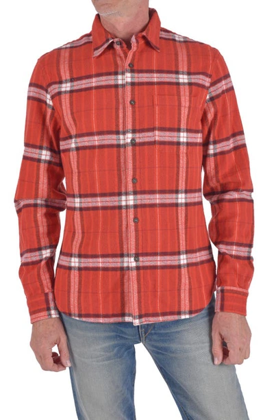 Shop Kato The Ripper Plaid Organic Cotton Flannel Button-up Shirt In Red