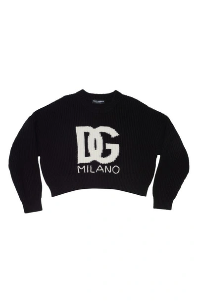 Shop Dolce & Gabbana Intarsia Knit Logo Crop Virgin Wool Rib Sweater In S9000 Variante Abbinata
