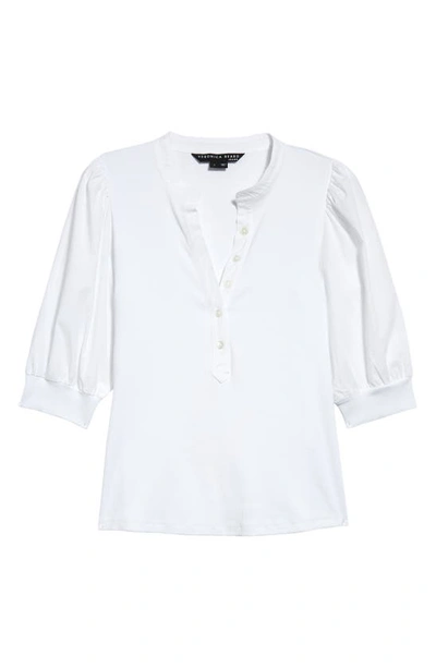 Veronica Beard Coralee Puff Sleeve Henley T-shirt In White