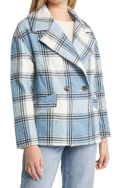 Halogen Plaid Crop Wool Coat In Cream- Multi Plaid