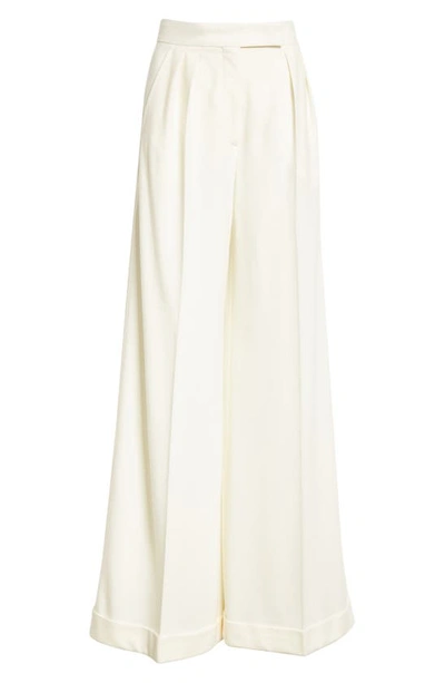 Shop Max Mara Catullo Pleated High Waist Wide Leg Virgin Wool Trousers In White