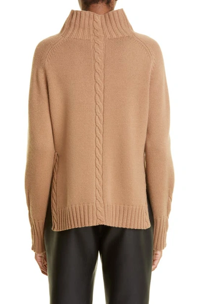 Shop Max Mara Oceania Center Cable Wool & Cashmere Turtleneck Sweater In Camel