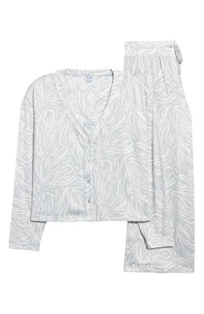 Shop Splendid Print Long Sleeve Crop Pajamas In Grey Heather-ink Animal