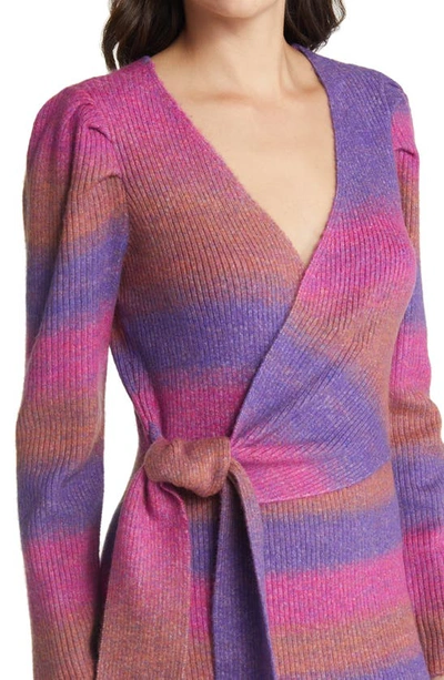 Shop Adelyn Rae Maia Ombré Long Sleeve Knit Wrap Sweater Dress In Orchid