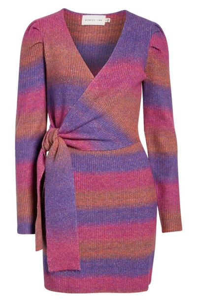 Shop Adelyn Rae Maia Ombré Long Sleeve Knit Wrap Sweater Dress In Orchid