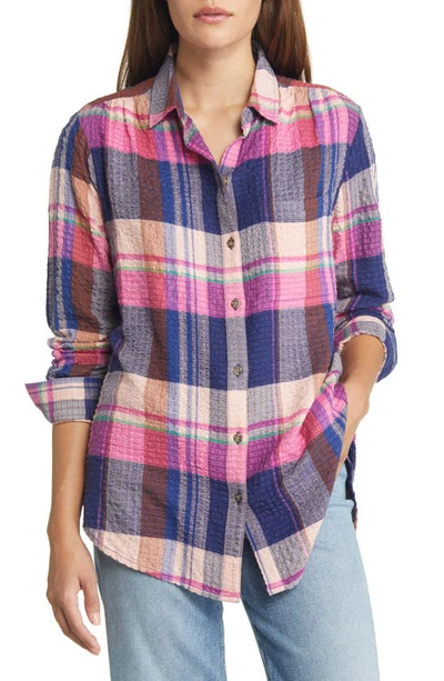 Shop Beachlunchlounge Plaid Button-up Shirt In Berry Shake