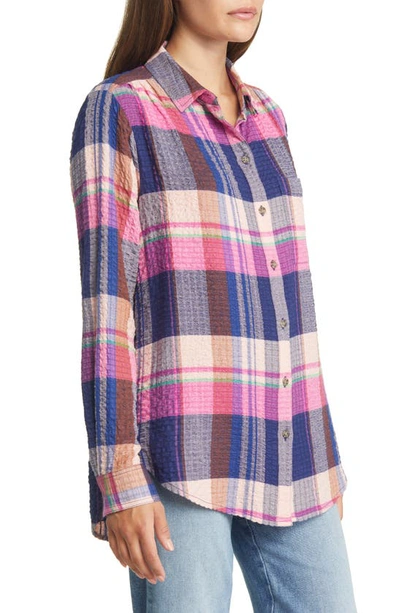 Shop Beachlunchlounge Plaid Button-up Shirt In Berry Shake