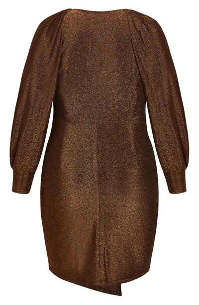 Shop City Chic Party Lights Shimmer Long Sleeve Dress In Bronze