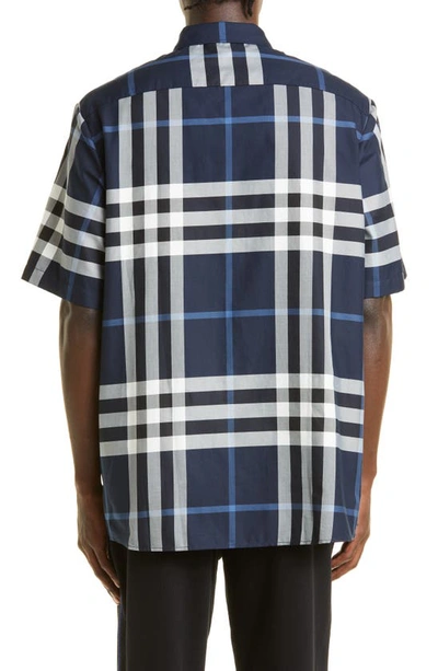 Shop Burberry Willem Check Short Sleeve Cotton Button-up Shirt In White/ Dc Blue Ip Chk