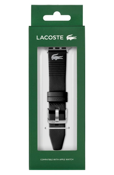 Shop Lacoste Striping Leather Apple Watch® Watchband In Black