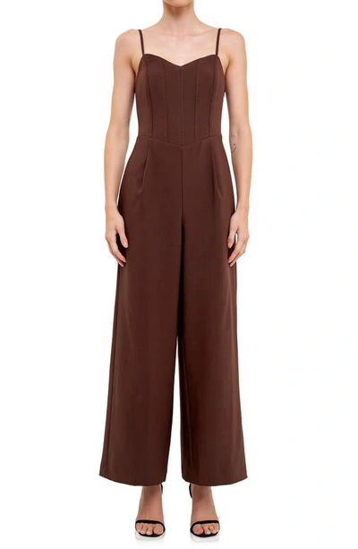 Endless Rose Bustier Wide Leg Jumpsuit In Chocolate