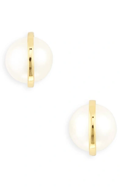Shop Shashi Essential Pearl Stud Earrings In Gold/ Pearl