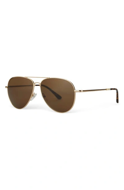 Shop Toms Hudson 60mm Polarized Aviator Sunglasses In Shiny Gold/ Solid Brown Polar