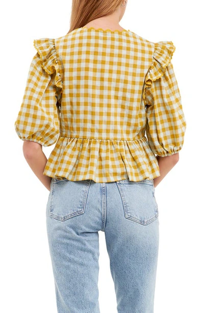 English Factory Rickrack Trim Check Top In Mustard
