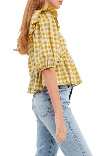 English Factory Rickrack Trim Check Top In Mustard