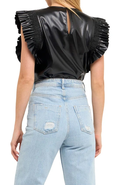 English Factory Faux Leather Top In Black