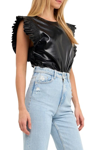 English Factory Faux Leather Top In Black