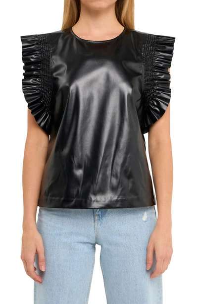 English Factory Faux Leather Top In Black
