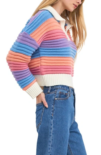 Shop English Factory Rainbow Stripe Polo Sweater In Multi