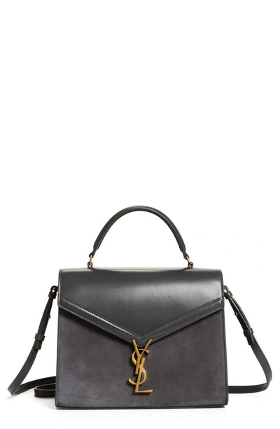 Shop Saint Laurent Medium Cassandra Calfskin Shoulder Bag In 1112 Storm