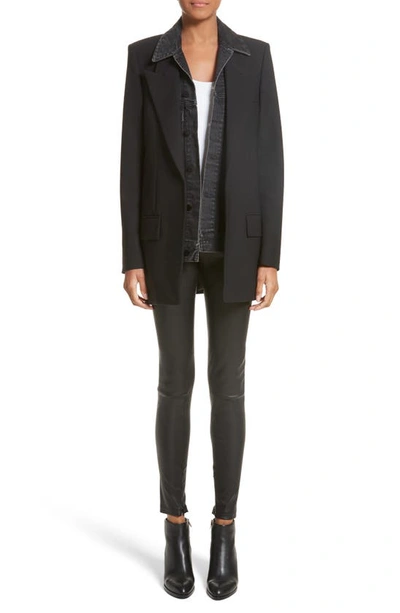 Alexander Wang Denim & Wool Blend Layered Jacket In Black
